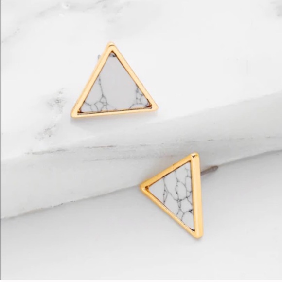LAST SET SALE Gold / Stone Triangle Stud Earrings - Picture 4 of 7
